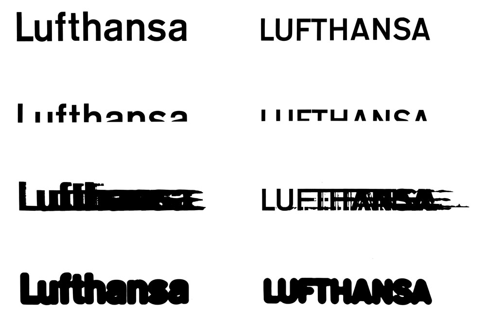 Otl Aicher, HfG Ulm, 1962, Studie zur Lesbarkeit des Namens Lufthansa